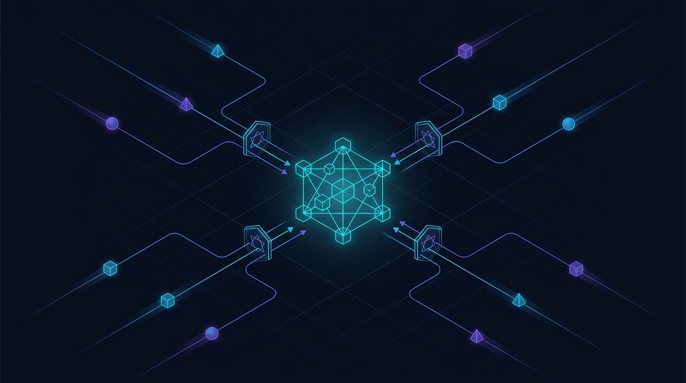Abstract illustration of a website resource being requested and paid for by an automated agent